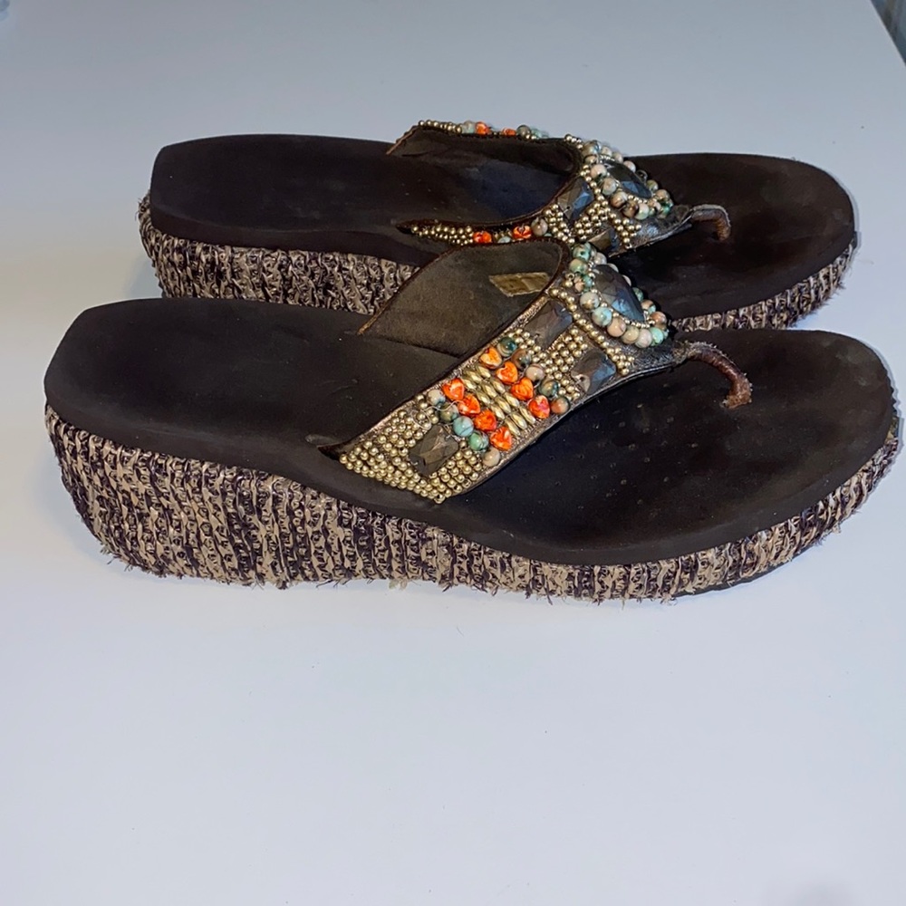 Volatile beaded wedge Flip Flop size 9